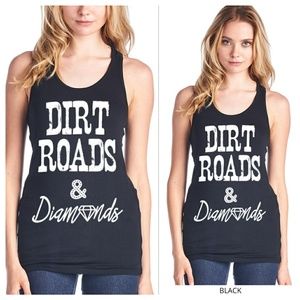 🆕5☆ BLACK & WHITE "DIRT ROADS& DIAMONDS" TANK TOP
